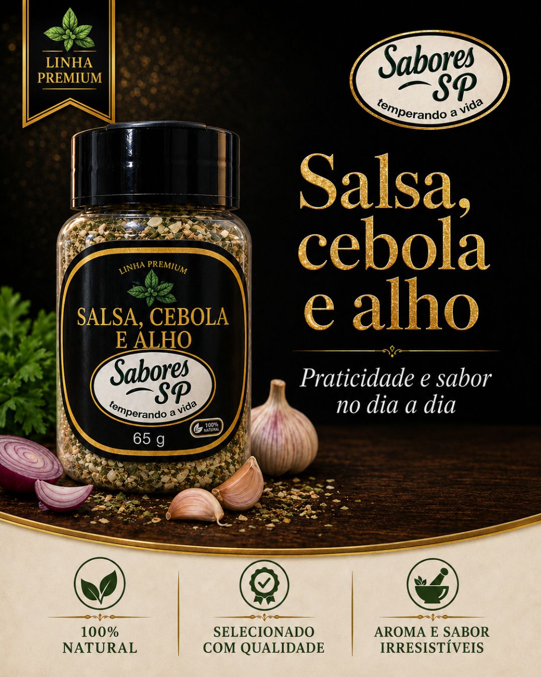 Salsa, Cebola e Alho Sabores São Paulo — tempero premium 65 g